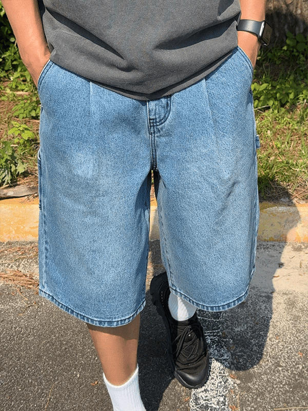 Settle Carpenter One-Pleat Denim Shorts