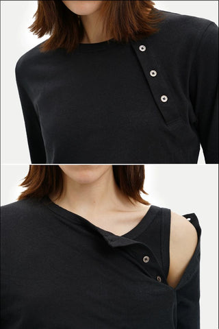 [MASONPRINCE] Layered Henley Long Sleeve Tee