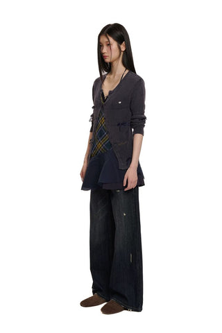 [Moromoro2] Openwork Mesh Bow V-Neck Knit  Cardigan