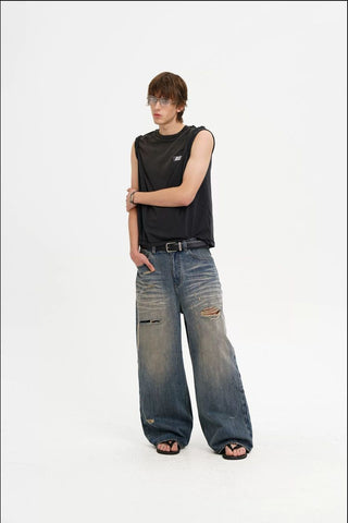 [MASONPRINCE] Distressed Wide Leg Jeans