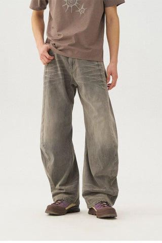 [Monterest] 3D Curved Wide Leg Washed Jeans