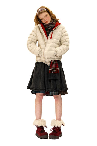 [Moromoro2] Plaid Fur-Lined Platform Snow  Boots
