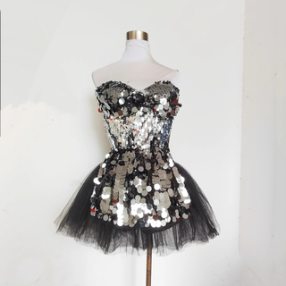 Sweetheart neck glitter mesh mini dress