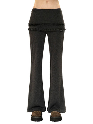 [Moromoro2] Lace Trim Layered Flare Pants