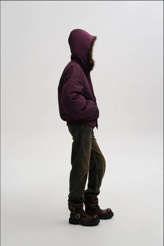 [MASONPRINCE] Hooded Plaid Puffer Jacket