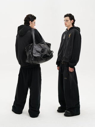 [MASONPRINCE] Washed Badge Embroidery Hoodie Set
