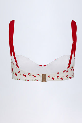 Contrast Underwired Balconette Bikini Top in Cherry Print