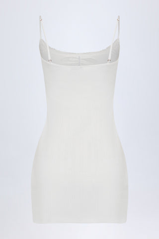 Pointelle Ruched A-Line Mini Dress in White