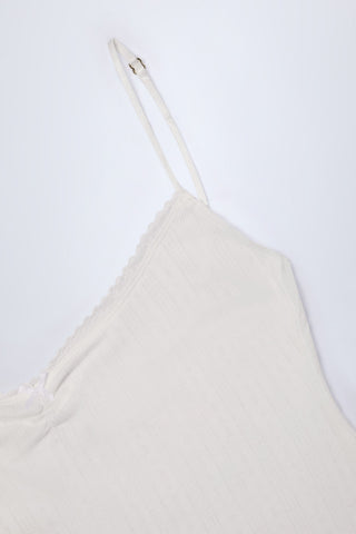 Pointelle Ruched A-Line Mini Dress in White