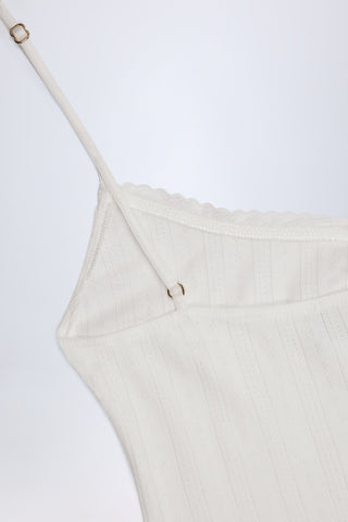 Pointelle Ruched A-Line Mini Dress in White