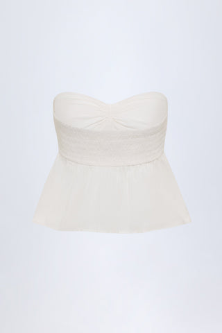 Tie-Front Strapless Cotton-Poplin Crop Top in White