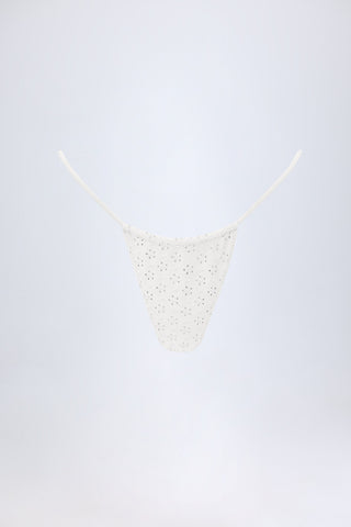 Broderie Anglaise Drawstring Bikini Bottoms in White