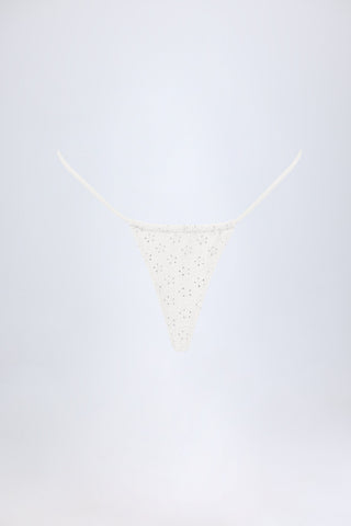 Broderie Anglaise Drawstring Bikini Bottoms in White