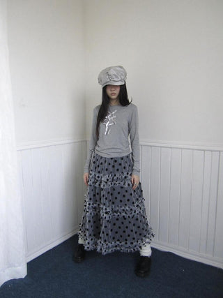 3D Cut Slim Fit Korean Bow Long Sleeve Women Crewneck White Gray T-Shirt