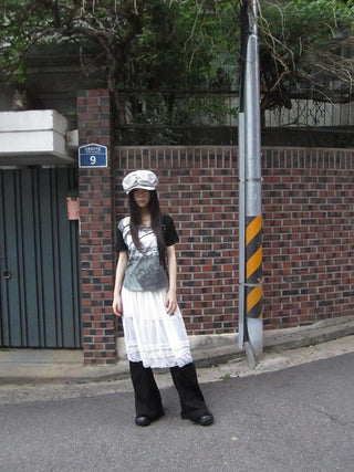 Asymmetric Shoulder Color Block Print Tee