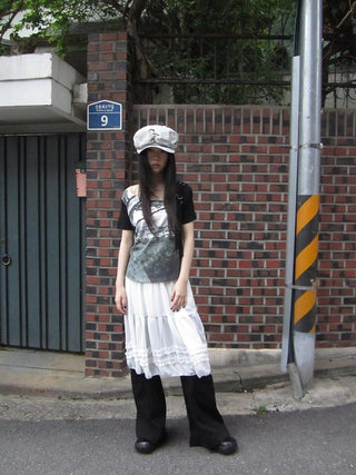 Asymmetric Shoulder Color Block Print Tee