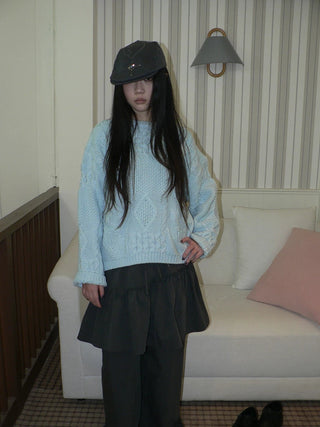 Cozy Chunky Knit Retro Loose Fit Pullover Women Crewneck Cropped Sweater