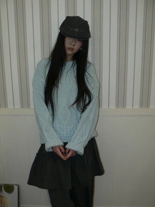 Cozy Chunky Knit Retro Loose Fit Pullover Women Crewneck Cropped Sweater