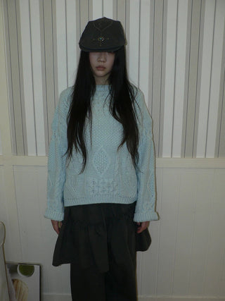 Cozy Chunky Knit Retro Loose Fit Pullover Women Crewneck Cropped Sweater