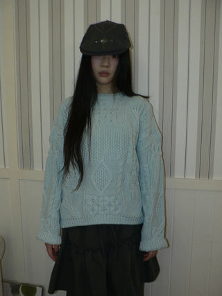 Cozy Chunky Knit Retro Loose Fit Pullover Women Crewneck Cropped Sweater
