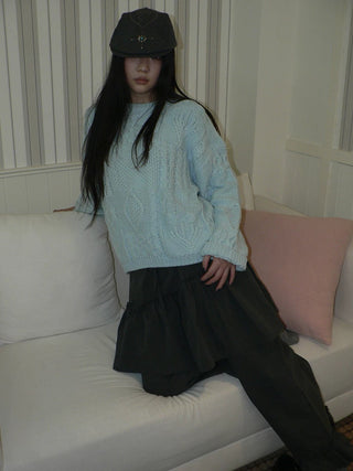 Cozy Chunky Knit Retro Loose Fit Pullover Women Crewneck Cropped Sweater