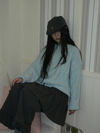 Cozy Chunky Knit Retro Loose Fit Pullover Women Crewneck Cropped Sweater