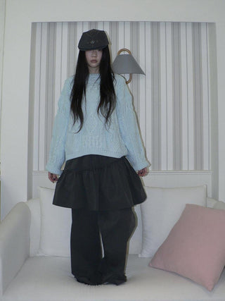 Cozy Chunky Knit Retro Loose Fit Pullover Women Crewneck Cropped Sweater