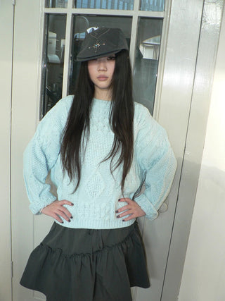 Cozy Chunky Knit Retro Loose Fit Pullover Women Crewneck Cropped Sweater