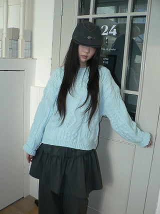 Cozy Chunky Knit Retro Loose Fit Pullover Women Crewneck Cropped Sweater