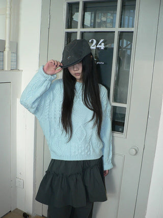 Cozy Chunky Knit Retro Loose Fit Pullover Women Crewneck Cropped Sweater