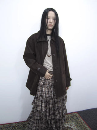 Cozy Deep Brown Street Straight Fit Lapel Long Sleeve Single Row Button Jacket