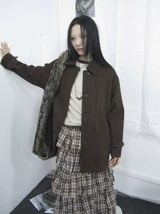 Cozy Deep Brown Street Straight Fit Lapel Long Sleeve Single Row Button Jacket