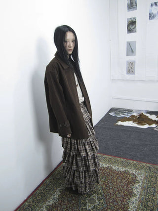 Cozy Deep Brown Street Straight Fit Lapel Long Sleeve Single Row Button Jacket