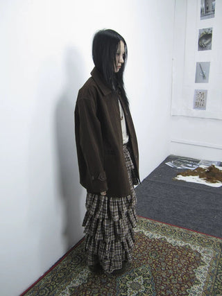 Cozy Deep Brown Street Straight Fit Lapel Long Sleeve Single Row Button Jacket