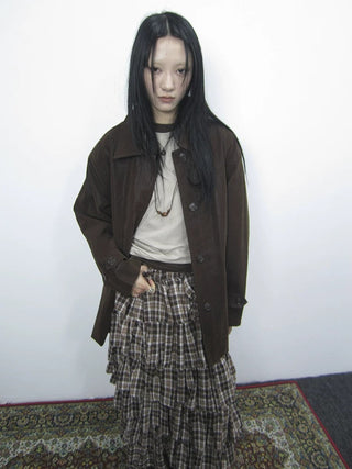 Cozy Deep Brown Street Straight Fit Lapel Long Sleeve Single Row Button Jacket