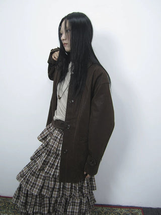 Cozy Deep Brown Street Straight Fit Lapel Long Sleeve Single Row Button Jacket