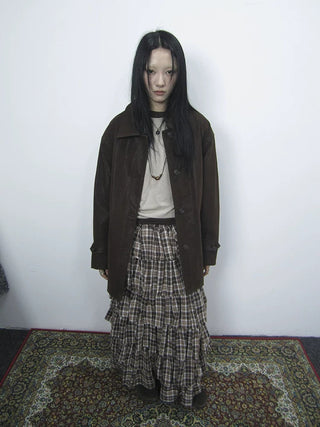 Cozy Deep Brown Street Straight Fit Lapel Long Sleeve Single Row Button Jacket