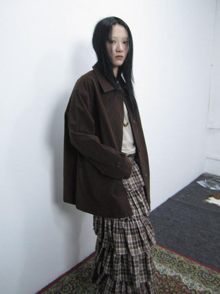 Cozy Deep Brown Street Straight Fit Lapel Long Sleeve Single Row Button Jacket
