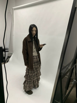 Cozy Deep Brown Street Straight Fit Lapel Long Sleeve Single Row Button Jacket