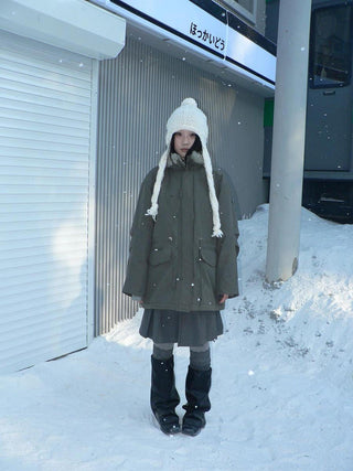Cozy Fleece Lined Korean Loose Mid Length Zipper Women Cotton Blend Coat