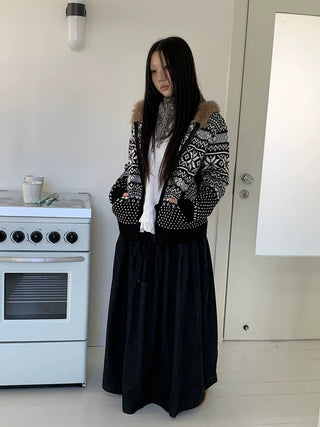 Cozy Fur Trim Commuter Loose Knit Zip Front Women One Size Black Hoodies