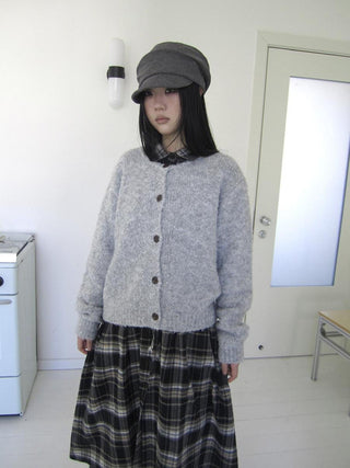 Cozy Korean Loose Fit Button Cardigan For Women Light Gray Round Neck Sweater