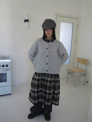 Cozy Korean Loose Fit Button Cardigan For Women Light Gray Round Neck Sweater