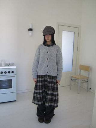 Cozy Korean Loose Fit Button Cardigan For Women Light Gray Round Neck Sweater