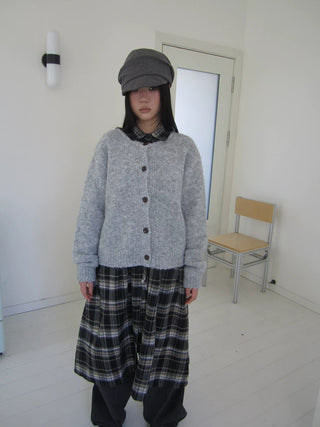 Cozy Korean Loose Fit Button Cardigan For Women Light Gray Round Neck Sweater