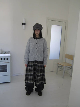 Cozy Korean Loose Fit Button Cardigan For Women Light Gray Round Neck Sweater