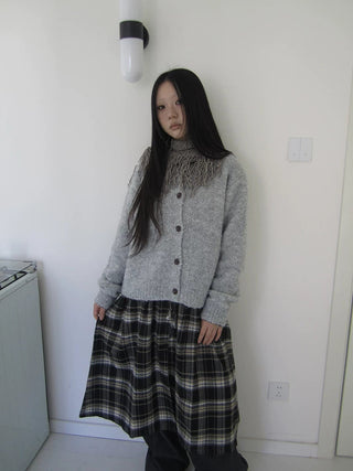 Cozy Korean Loose Fit Button Cardigan For Women Light Gray Round Neck Sweater