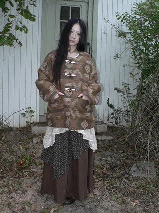 Cozy Oversized Vintage Commuter Round Neck Brown Single Button Puffer Jacket