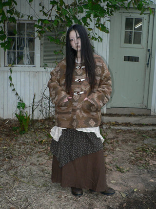 Cozy Oversized Vintage Commuter Round Neck Brown Single Button Puffer Jacket