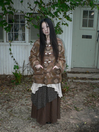 Cozy Oversized Vintage Commuter Round Neck Brown Single Button Puffer Jacket